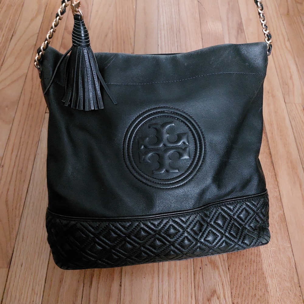 Tory Burch Fleming Hobo Bag Black Leather